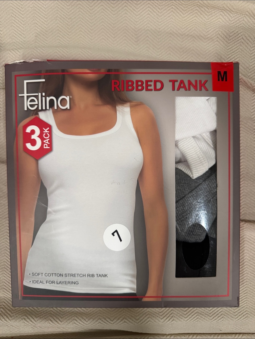 Felina Ribbed Tank 3-Pack — White, Gray, Black